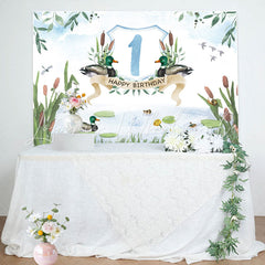 Lofaris Green Pond Reed Duck Spring 1st Birthday Backdrop