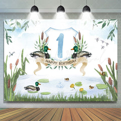 Lofaris Green Pond Reed Duck Spring 1st Birthday Backdrop