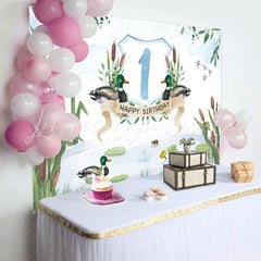 Lofaris Green Pond Reed Duck Spring 1st Birthday Backdrop