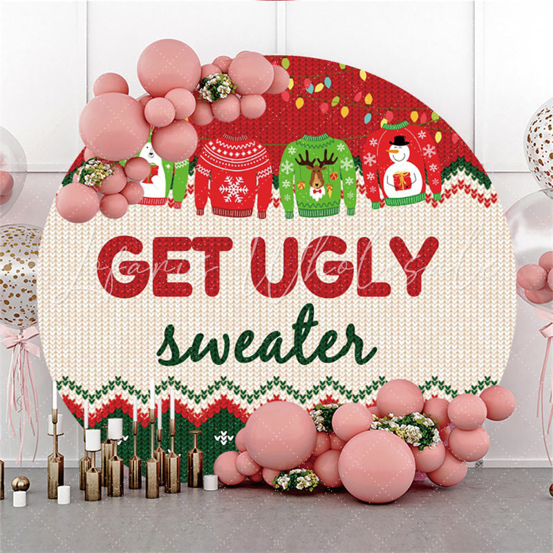 Lofaris Green Red Get Ugly Sweater Christmas Theme Backdrop