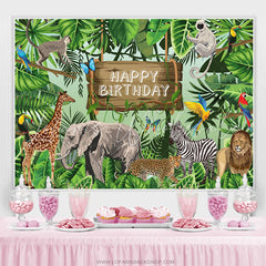 Lofaris Green Safari Animals Plants Happy Birthday Backdrop