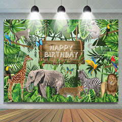 Lofaris Green Safari Animals Plants Happy Birthday Backdrop