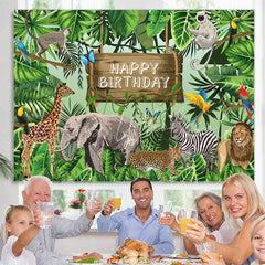 Lofaris Green Safari Animals Plants Happy Birthday Backdrop