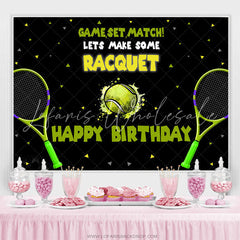 Lofaris Green Tennis Racquet Black Happy Birthday Backdrop