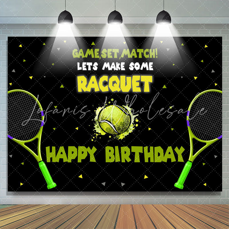 Lofaris Green Tennis Racquet Black Happy Birthday Backdrop