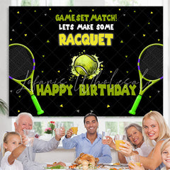 Lofaris Green Tennis Racquet Black Happy Birthday Backdrop