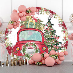 Lofaris Green Tree Red Car Circle Christmas Backdrop For Party