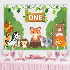 Lofaris Green Trees And Animal One Birthday Backdrop For Boy