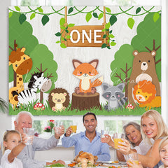 Lofaris Green Trees And Animal One Birthday Backdrop For Boy