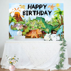 Lofaris Green Trees Dinosaur Volcanic Birthday Backdrop