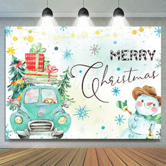 Lofaris Green Truck Tree Snowman Merry Christmas Backdrop