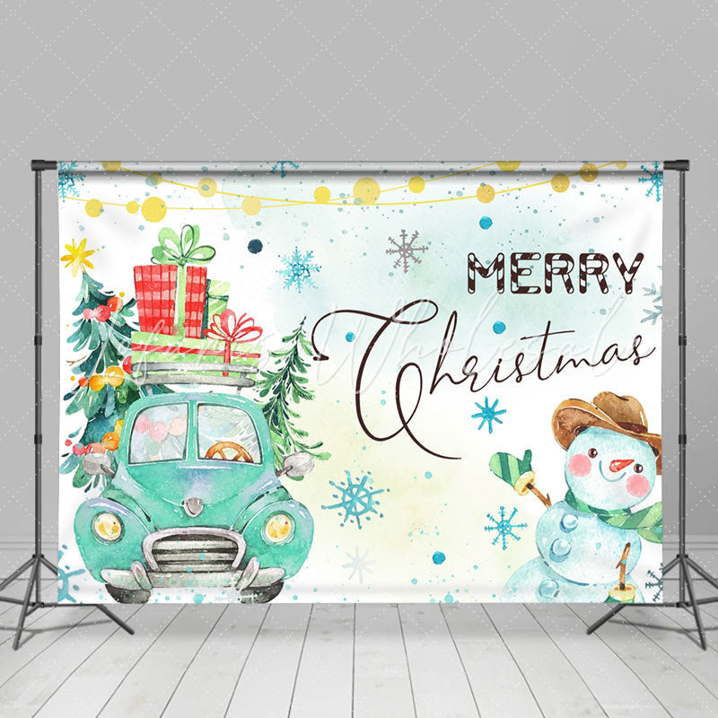 Lofaris Green Truck Tree Snowman Merry Christmas Backdrop