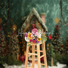 Lofaris Green Wall Trees Wooden House Christmas Backdrop