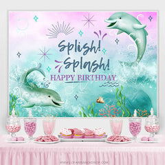 Lofaris Green Whale Under The Sea Happy Birthday Backdrop