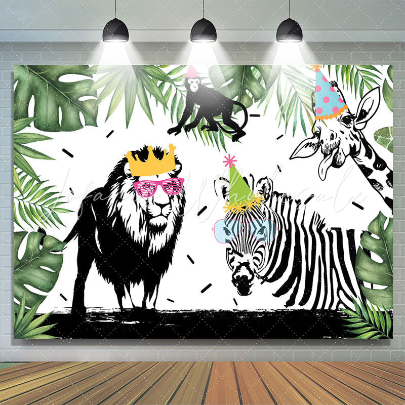 Lofaris Green With Black-White Safaris Theme Birthday Backdrop