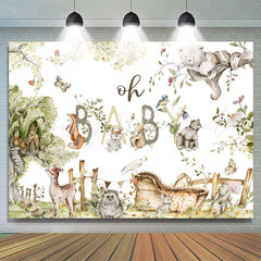 Lofaris Green Woodland Wild Floral Baby Shower Backdrop