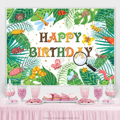 Lofaris Greeny Leaves And Cute Insect Happy Birthday Backdrop