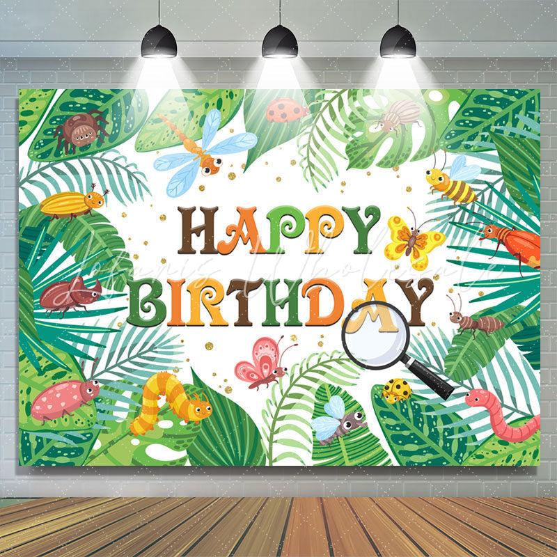 Lofaris Greeny Leaves And Cute Insect Happy Birthday Backdrop