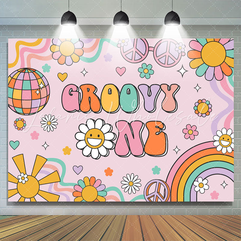 Lofaris Groovy One Floral Rainbow 1st Girls Birthday Backdrop