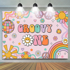 Lofaris Groovy One Floral Rainbow 1st Girls Birthday Backdrop