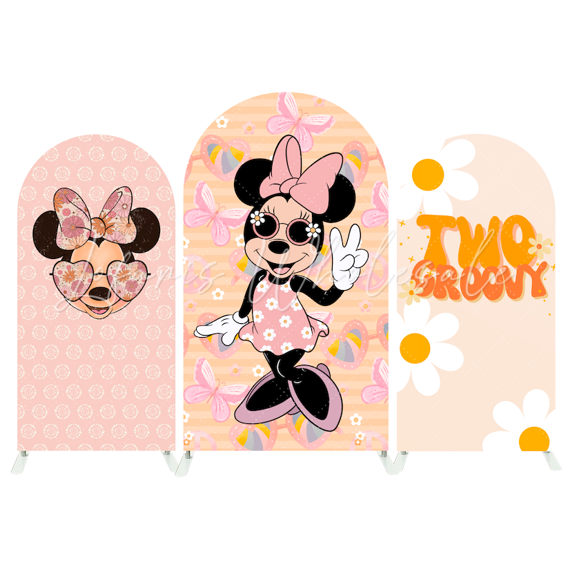 Groovy Two Minnie Happy Birthday Baby Shower Party Background Arch Backdrop Wall Cloth Cover