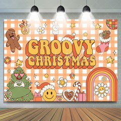 Lofaris Groovy Yellow Cute Cartoon Merry Christmas Backdrop