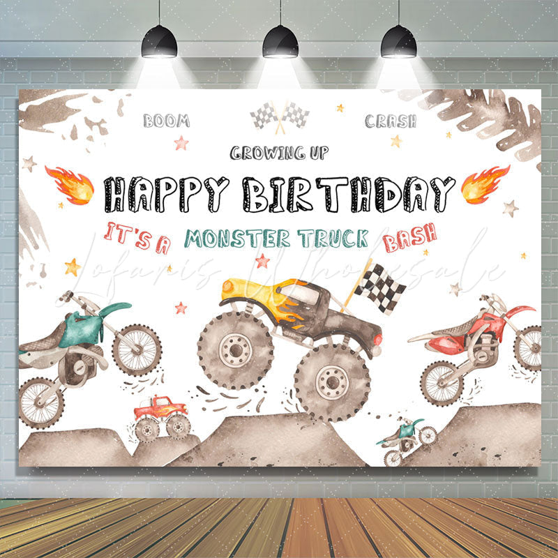 Lofaris Growing Up Monster Truck Bash Boy Birthday Backdrop