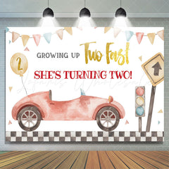 Lofaris Growing Up Two Fastred Car 2nd Birthday Backdrop