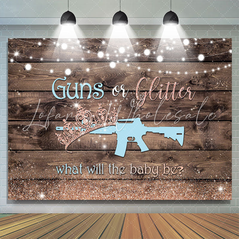 Lofaris Guns Or Glitter Wood Gender Reveal Baby Shower Backdrop