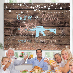 Lofaris Guns Or Glitter Wood Gender Reveal Baby Shower Backdrop