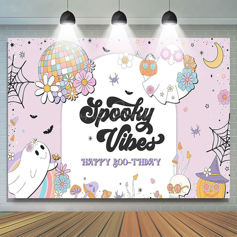 Lofaris Halloween Spooky Vibes Ghost Happy Boothday Backdrop