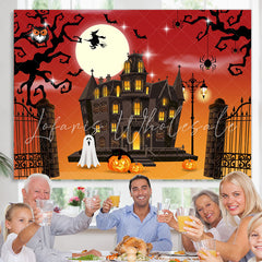 Lofaris Halloween Theme House Red With Orange Baby Shower Backdrop