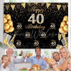 Lofaris Happy 40Th Birthday Black and Golden Balloon Backdrop