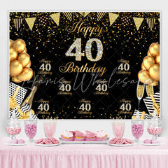 Lofaris Happy 40Th Birthday Black and Golden Balloon Backdrop