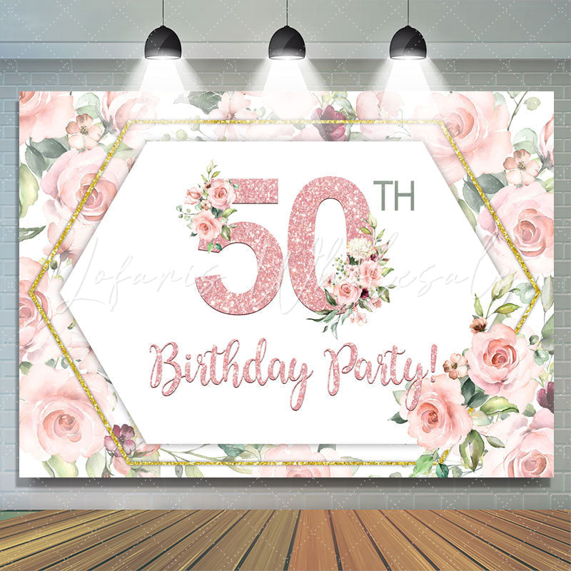 Lofaris Happy 50Th Birthday Party Pink Roses Backdrop for Woman