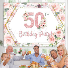 Lofaris Happy 50Th Birthday Party Pink Roses Backdrop for Woman