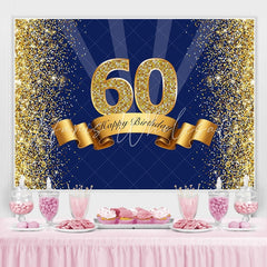 Lofaris Happy 60th Birthday Royal Blue Gold Glitter Backdrop for Photos