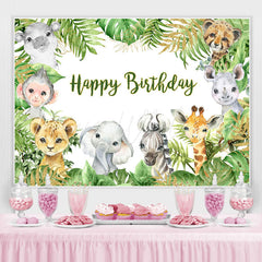 Lofaris Happy Birthday Animals Jungle Green Leaves Party Backdrop