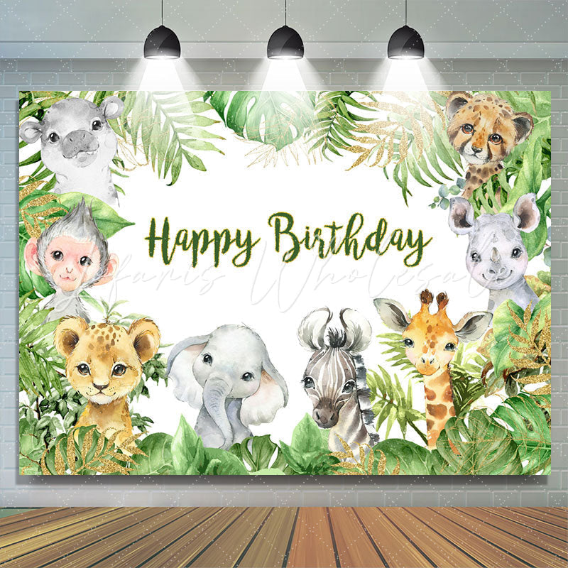 Lofaris Happy Birthday Animals Jungle Green Leaves Party Backdrop