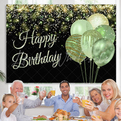 Lofaris Happy Birthday Balloon Green Glitter Black Party Backdrop