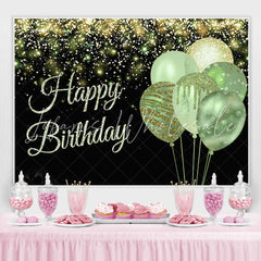 Lofaris Happy Birthday Balloon Green Glitter Black Party Backdrop