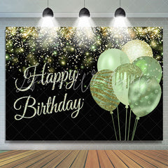 Lofaris Happy Birthday Balloon Green Glitter Black Party Backdrop