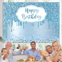 Lofaris Happy Birthday Blue Glitter Diamonds Party Backdrop