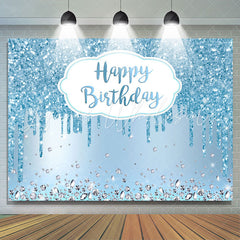 Lofaris Happy Birthday Blue Glitter Diamonds Party Backdrop