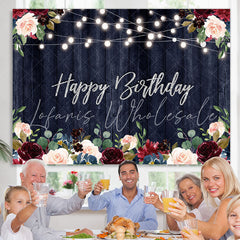 Lofaris Happy Birthday Floral Lights Borads Backdrop for Party