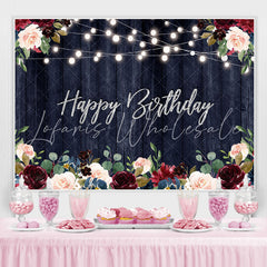 Lofaris Happy Birthday Floral Lights Borads Backdrop for Party