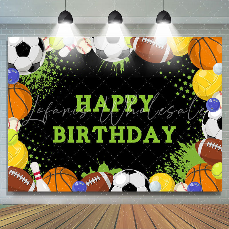 Lofaris Happy Birthday Football Sports Black Backdrop for Boys