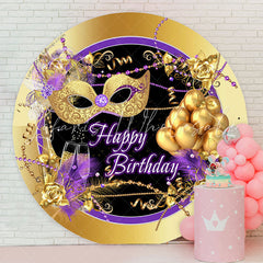 Lofaris Happy Birthday Gold Mask Balloon Round Backdrop