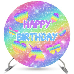 Lofaris Happy Birthday Unicorn Pop It Glitter Round Backdrops