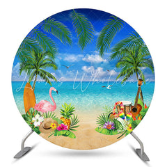 Lofaris Hawaii Blue Sky Beach Flamingo Circle Summer Backdrop